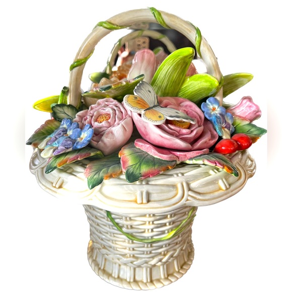 Fitz and Floyd Other - Fitz & Floyd Cookie Jar Old World Rabbits Bouquet Flower Basket Cookie Jar Mint!